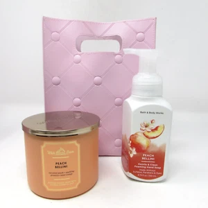 Bath & Body Works Gift Set Peach Bellini Hand Soap Jar Candle White Barn NEW - Picture 1 of 14