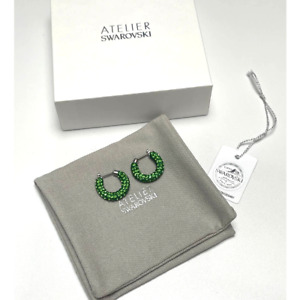 Swarovski Atelier Tigris hoop earrings Green, Rhodium plated New
