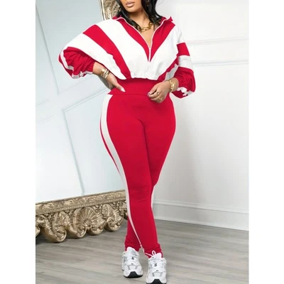 Conjunto de 2 piezas para mujer manga larga cremallera corta chaqueta ceñida al cuerpo pantalones conjuntos ropa Foto 1 de 4