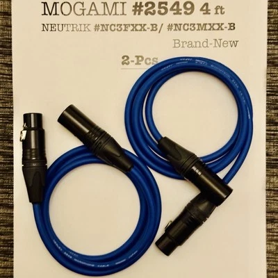 4 ft 2-Pack Mogami 2549 Microphone Cables Blue NEUTRIK GOLD XLR - Made in Japan - Image 1 of 4