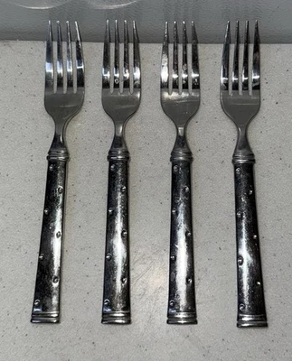 Godinger SOLAR POLKA DOT ~ (4) Salad Forks  Stainless Flatware - Image 1 of 2