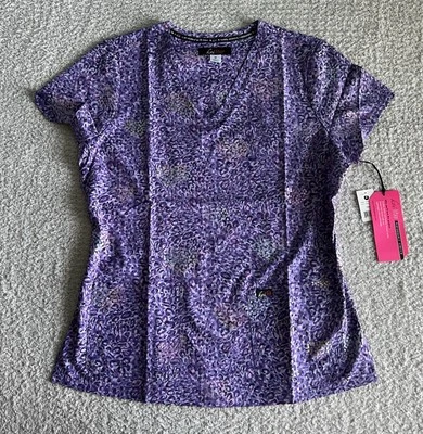 Koi Lite Scrub Top Women’s Medium Lavender Animal Leopard Heart Stretch Nursing - Image 1 of 4