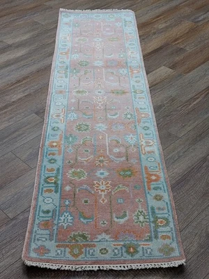 Bohemian Oushak Turkish Rug ,Oushak Turkish Hand Made Contemporary Rug, 2x8 Ft - Image 1 of 4
