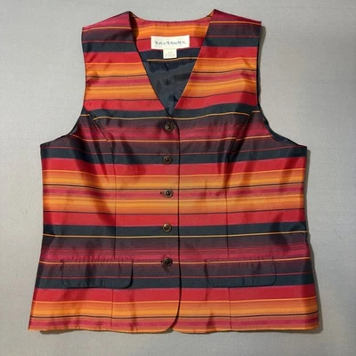 Norton McNaughton Women's Size 10 Striped Sleeveless Vest Red Orange Black - Image 1 of 4