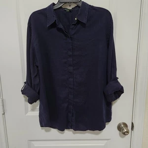 Vintage Lauren Ralph Lauren Damen XL 100% Leinen Knopfleiste Rollriegel Hemd blau - Bild 1 von 9