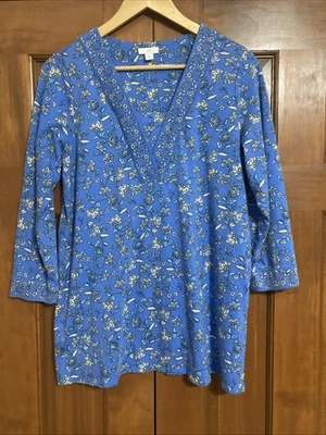 Top túnica floral azul de mezcla de algodón JJill mangas 3/4 para mujer talla mediana M Foto 1 de 4
