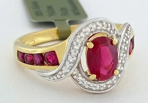 LAB CREATED RUBY & WHITE SAPPHIRE COCKTAIL RING .925 Sterling Silver - NWT - Picture 1 of 5