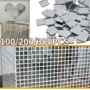 300/200/100Pcs Glass Mirror Stickers Mini Square Mirrors Self-Adhesive 10X10MM - Picture 1 of 15