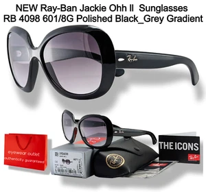 NUOVI occhiali da sole Ray-Ban Jackie Ohh ll 4098 601/8G nero lucido_grigio sfumato - Foto 1 di 4