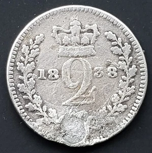 1838 Queen Victoria Twopence Silbermünze Lot 4 - Bild 1 von 2
