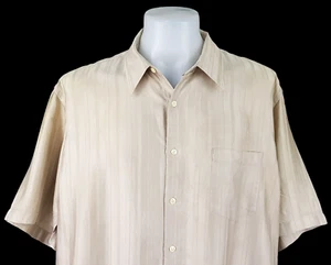 PERRY ELLIS Mens 100% Silk Beige S/S LUXURY EVENING SHIRT U/U/U/Soft - S - 42" - Picture 1 of 11