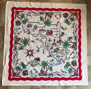 Vintage 1960 Karte von Florida Souvenir Tischdecke Pre Disney rot grün blau weiß - Bild 1 von 7