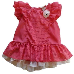 Little Lass Girl's 4T Peach And White Laser Cut Shirt - Picture 1 of 5