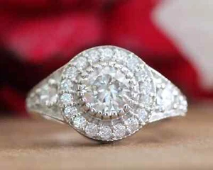 Anniversary Gift Trio Ring Set Round Cut 4.0 Ct Moissanite 14K White Gold Plated - Picture 1 of 11