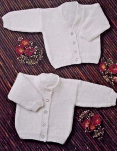 (BC13) KNITTING PATTERN - EASY BABY CARDIGANS V-NECK/CREW PREM SIZE 12" - 22" - Picture 1 of 1