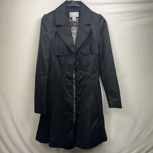 H&M Trench Coat Size 4 Womens Lined Button Down Black Jacket Excellent! - Picture 1 of 6