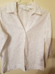 Studio Works Size M Womens Button Up Semi Sheer 3/4 Sleeve White Slits On Sides - Picture 1 of 12