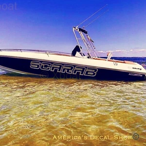 Scarab Outline Boat Yacht Replacement Decals 2PC Set Vinyl New 70” OEM - Picture 1 of 3