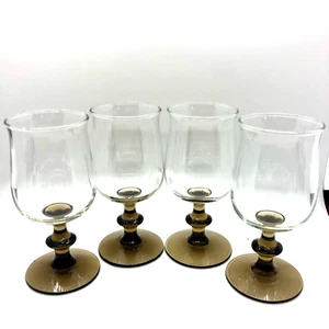 Juego de 4 copas de vino de agua Libbey en tallo marrón tulipán vintage años 70 MCM - Imagen 1 de 7