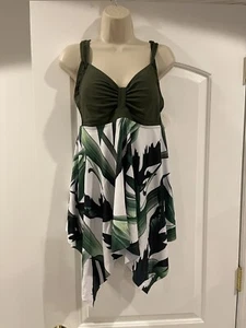 New Olive Size XXL Asymetrical Tankini 2Pc Swimsuit Color Blocking Draping - Picture 1 of 13