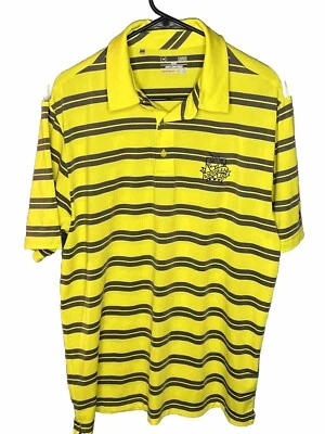 Under Armour Polo Golf Shirt Mens Large Yellow Gray Striped Heatgear Stretch - Image 1 of 4