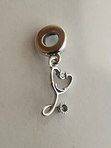 AUTHENTIC PANDORA STETHOSCOPE HEART DANGLE CHARM #799072C01 - Picture 1 of 6