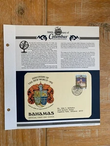 BAHAMAS 1991 FDC CHRISTOPHER COLUMBUS DISCOVERY OF AMERICA COAT OF ARMS - Picture 1 of 1
