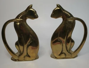 Omibus Vintage Brass Cat Bookends - MCM 1960s - Pair - Picture 1 of 7