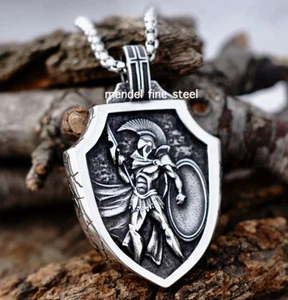 MENDEL Cool Stainless Steel Mens Spartan Helmet Warrior Pendant Necklace For Men - Picture 1 of 13