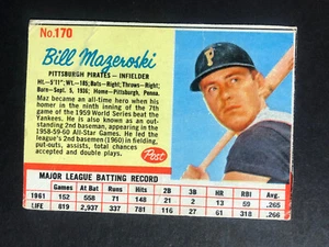 Marca de pluma Post Bill Mazeroski #170 1962 cortada a mano Poor Pirates - Imagen 1 de 2