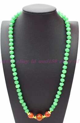 Natural 5x8mm Faceted Green Jade Rondelle Gemstone Beads Necklace  AAA - Image 1 of 4