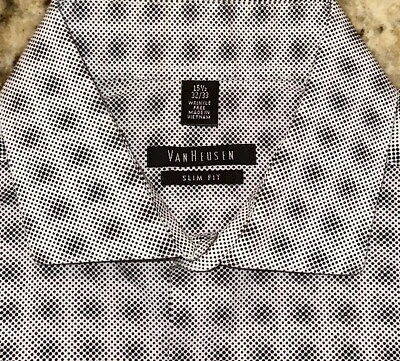 Мужская рубашка VAN HEUSEN без складок приталенная в горошек L/S размер 15,5 x 32/33 - Изображение 1 из 3