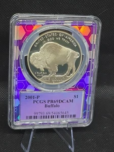 2001-P Buffalo Commemorative Dollar PR69 DCAM Traderbea Purple Label Honeycomb  - Picture 1 of 4