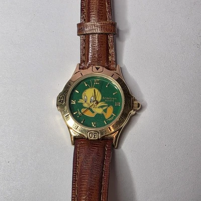 Reloj Warner Bros Armitron De Colección 1995 Piolín Esfera Verde Banda Marrón - Batería Nueva Foto 1 de 4