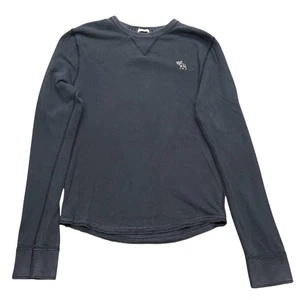 Y2K Abercrombie & Fitch Muscle Shirt Long Sleeve Mens M Navy Blue Distressed - Picture 1 of 18