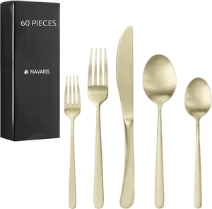 243 Navaris Silverware 60-Piece 18/0 Stainless Steel Kitchen Cutlery Set rrp£122 - Picture 1 of 7