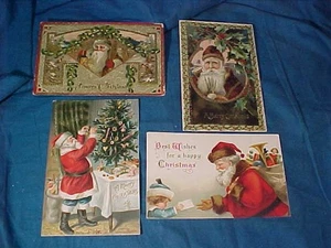 4 Orig Early 20thc CHRISTMAS POSTCARDS w Colorful SANTA CLAUS Designs Lot 2 - Picture 1 of 2