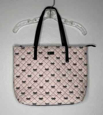 Bolso grande Luv Betsey By Betsey Johnson rosa negro con lazos acolchado Y2K peculiar Foto 1 de 4