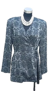 Carmen Marc Valvo Evening Wrap Jacket Sz 12 Beaded Gray Black Tassels V Neck L - Picture 1 of 8