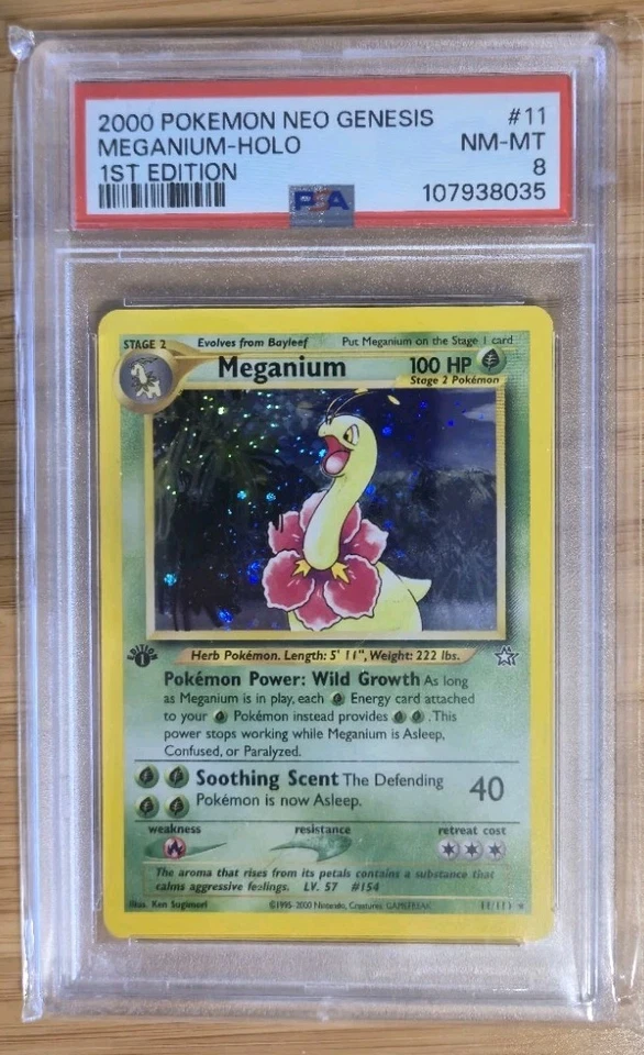 2000 POKEMON TCG NEO GENESIS 1ST EDITION #11 MEGANIUM-HOLO PSA 8 Plus FREE GIFT! - Image 1 of 2