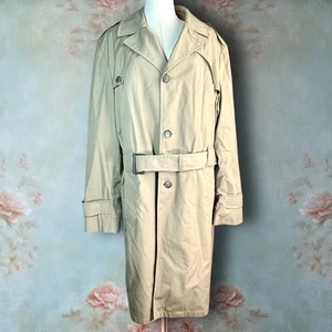 Vintage Botany 500 Beige Plaid Lining Cotton Blend Button Up Belted Trench Coat - Picture 1 of 8