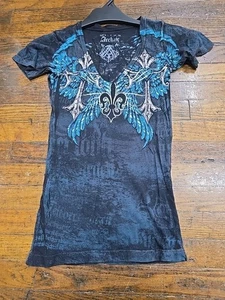 Archaic by Affliction Shirt Womens Small Wings Cross Rose Whimsigoth Grunge Goth - Picture 1 of 5