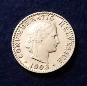 1903 B Switzerland 20 Rappen - Beautiful Coin - Low Mintage - See Pictures - Picture 1 of 2