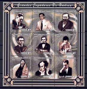 chess schach ajedrez echecs scacchi sheet of 9 stamps men world champions - Imagen 1 de 1
