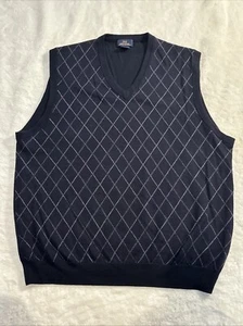 Brooks Brothers 346 Vest Mens L 100% Extra Fine Merino Wool Navy Blue Diamond - Picture 1 of 5