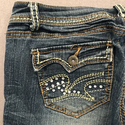 Pantalones cortos de mezclilla para mujer Rue 21 Jeans talla 1/2 28x9 desgastados estrás bordado Foto 1 de 4