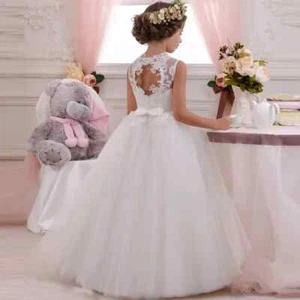 Girls Lace Wedding Dress Holy Communion Party Prom Princess Pageant Kids Dresses - Picture 1 of 24