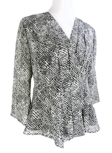 COVINGTON Faux Wrap Blouse Gray M Pleated Front 3/4 Sleeve Lined Side Zip V-Neck - Picture 1 of 18