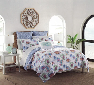 3-pc ☆ TROPICAL SEASHELLS ☆ Twin Quilt Set SIGRID OLSEN Seahorse Beach Coastal - Image 1 of 4