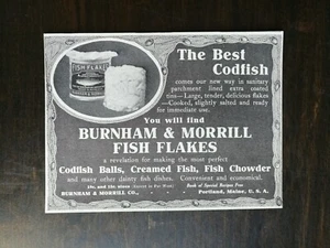 Copos de pescado Burnham & Morrill de colección 1911 el mejor anuncio original de bacalao - Imagen 1 de 1